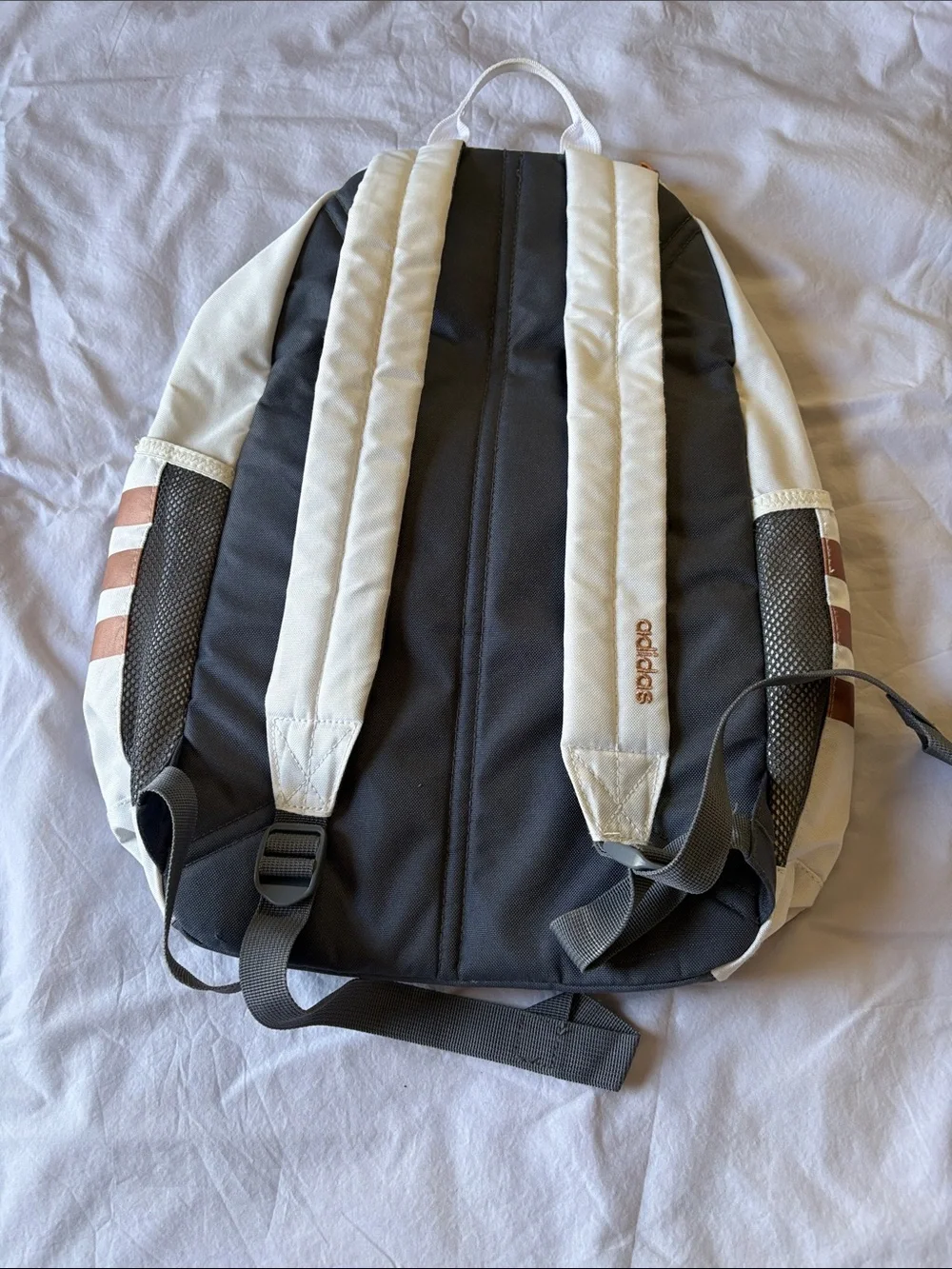 adidas Cream Backpack with Brown Accent Stripes